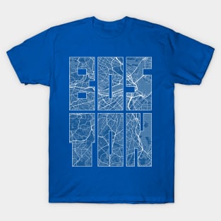 Boston, USA City Map Typography - Blueprint T-Shirt